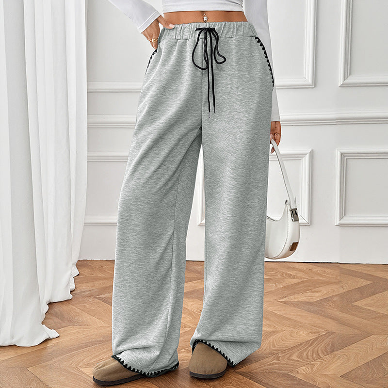 Women’s High Waist Wide Leg Lounge Pants with Pockets - Drawstring Relaxed Fit