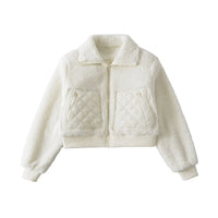 Women’s Quilted Sherpa Bomber Jacket Zip Up Teddy Outerwear