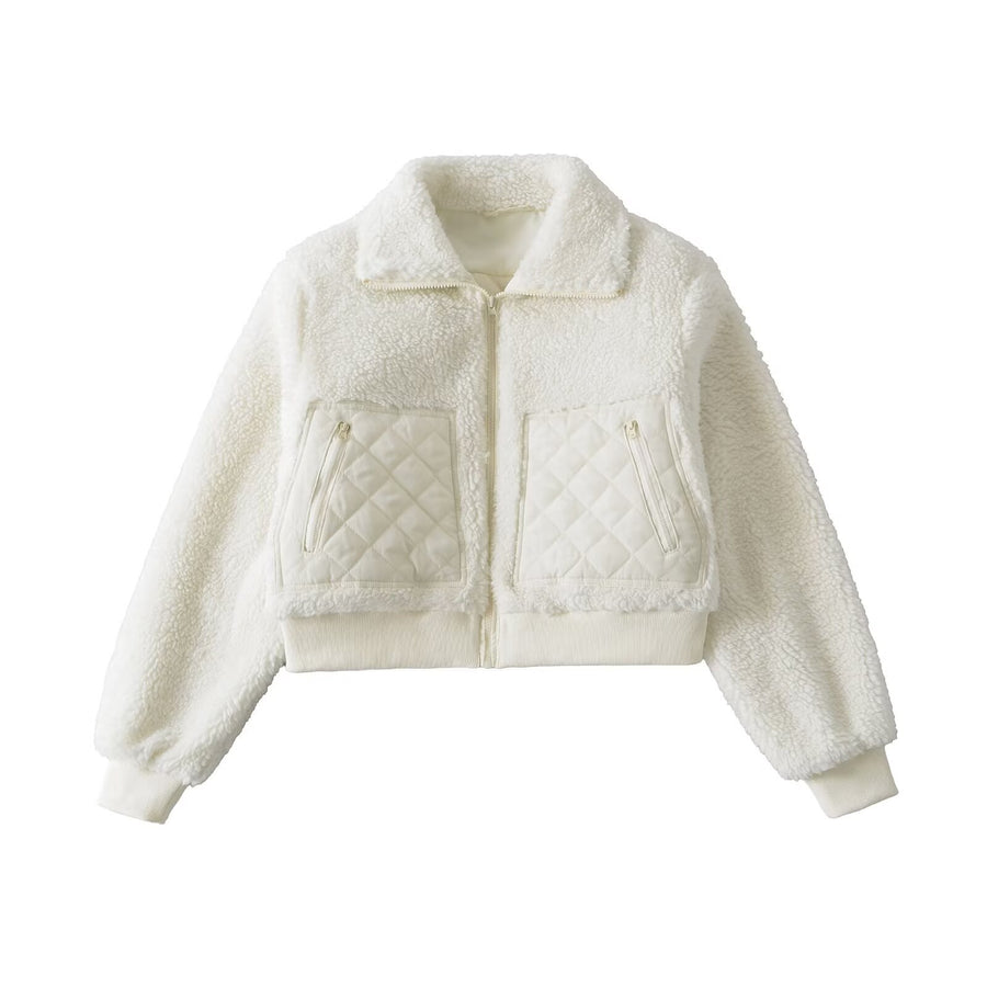 Women’s Quilted Sherpa Bomber Jacket Zip Up Teddy Outerwear