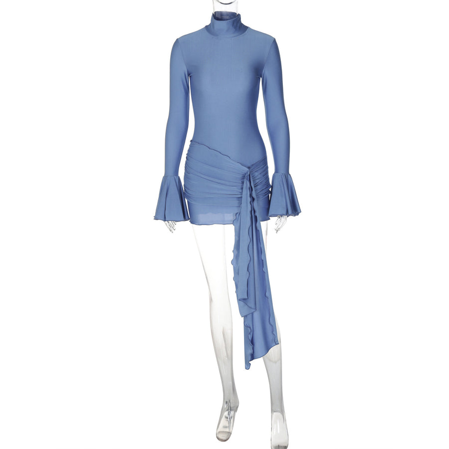 Women’s High Neck Flare Sleeve – Long Sleeve Slim Fit Night Out Bodycon Dress