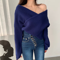 Women’s Off-Shoulder Ribbed Knit Sweater – Loose Fit Going Out Top