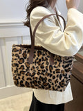 Leopard Print Faux Fur Tote Bag with Zip Closure - Gloss & Grit