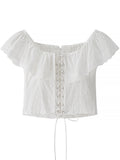 White Eyelet Ruffle Trim Corset Tank - Gloss & Grit