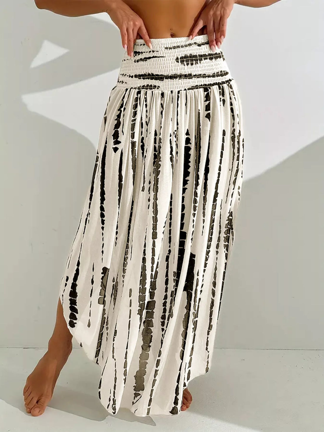 Smocked Asymmetrical Hem Maxi Skirt - Gloss & Grit