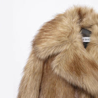 Women’s Faux Fur Collar Cropped Jacket Soft Plush Winter Coat with Flip Collar