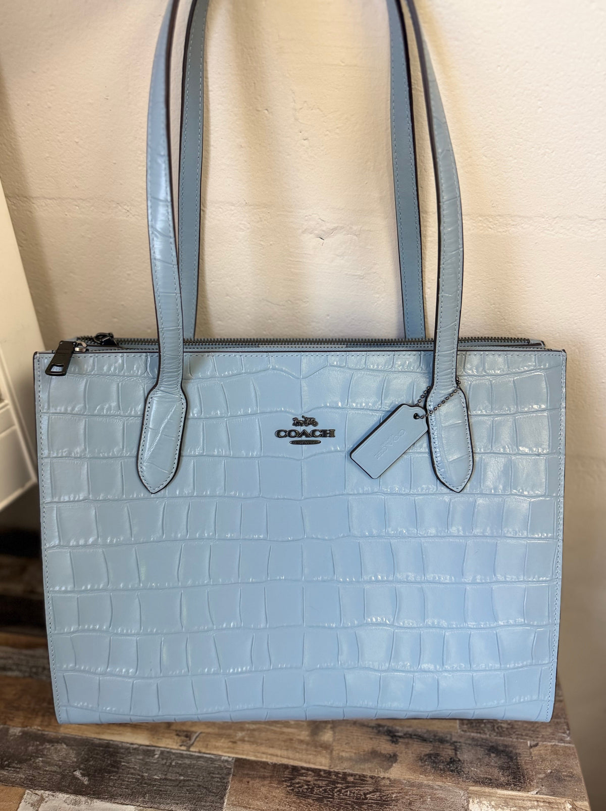 Coach Nina Croc-Embossed Tote & Wallet Set in Cornflower Blue – product image 9