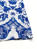 Women's Halter Maxi Dress | Blue Paisley Print High-Low - Gloss & Grit