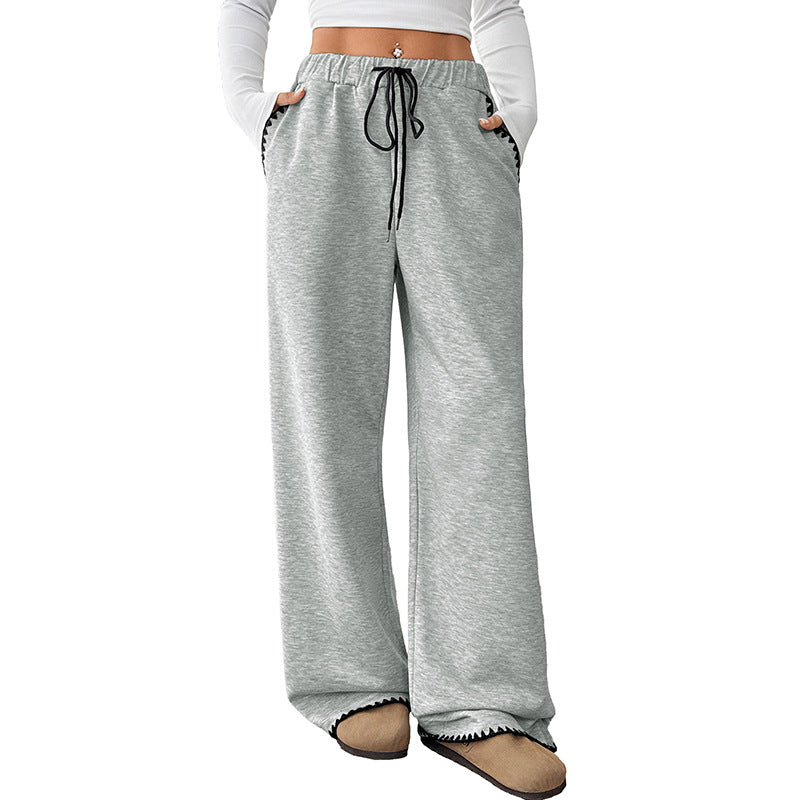 Women’s High Waist Wide Leg Lounge Pants with Pockets - Drawstring Relaxed Fit