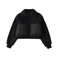 Women’s Quilted Sherpa Bomber Jacket Zip Up Teddy Outerwear