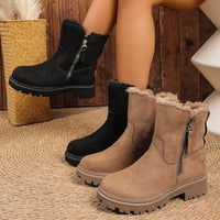 Women’s Side-Zip Fleece-Lined Winter Boots – Warm Waterproof Slip-Resistant