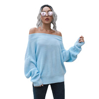 Women’s Off-Shoulder Oversized Knit Sweater — Long Sleeve Pullover