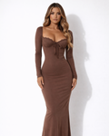 Lace Trim Long Sleeve Bodycon Maxi Dress - Gloss & Grit