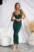 Ruched Mermaid Midi Dress with Square Neck Cutout