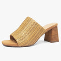 Newbella Square Toe Raffia Block Heel Slide Sandals Size 8.5 - Gloss & Grit