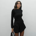 Long Sleeve Two Piece Mini Dress Set with Folded Button Skirt - Gloss & Grit