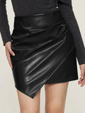Ruched Faux Leather High-Waist Mini Skirt - Gloss & Grit