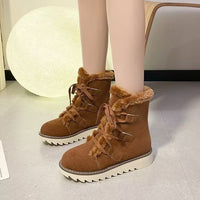 Women’s Fleece-Lined Suede Snow Boots with Lace-Up Design – Warm Winter Footwear