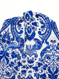 Women's Halter Maxi Dress | Blue Paisley Print High-Low - Gloss & Grit