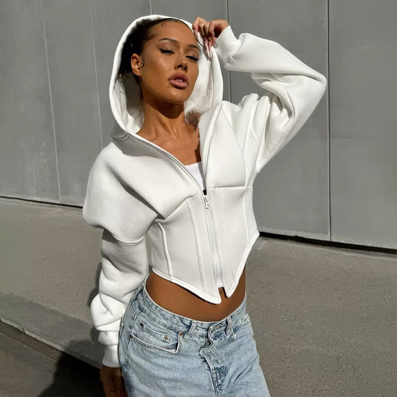 Women's Cropped Zip-Up Corset Hoodie Jacket