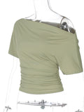 Ruched One-Shoulder Short Sleeve Top - Gloss & Grit