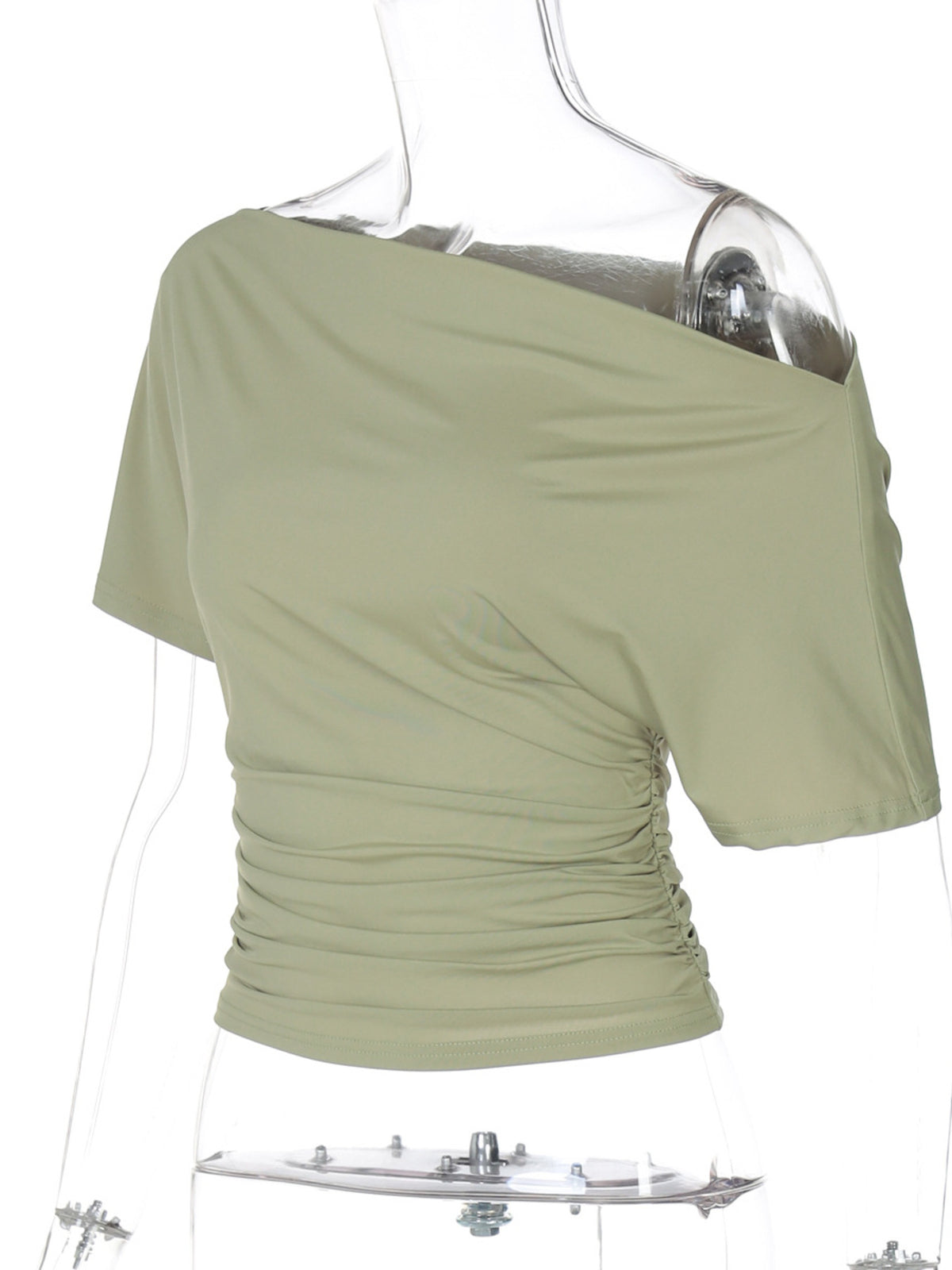 Ruched One-Shoulder Short Sleeve Top - Gloss & Grit