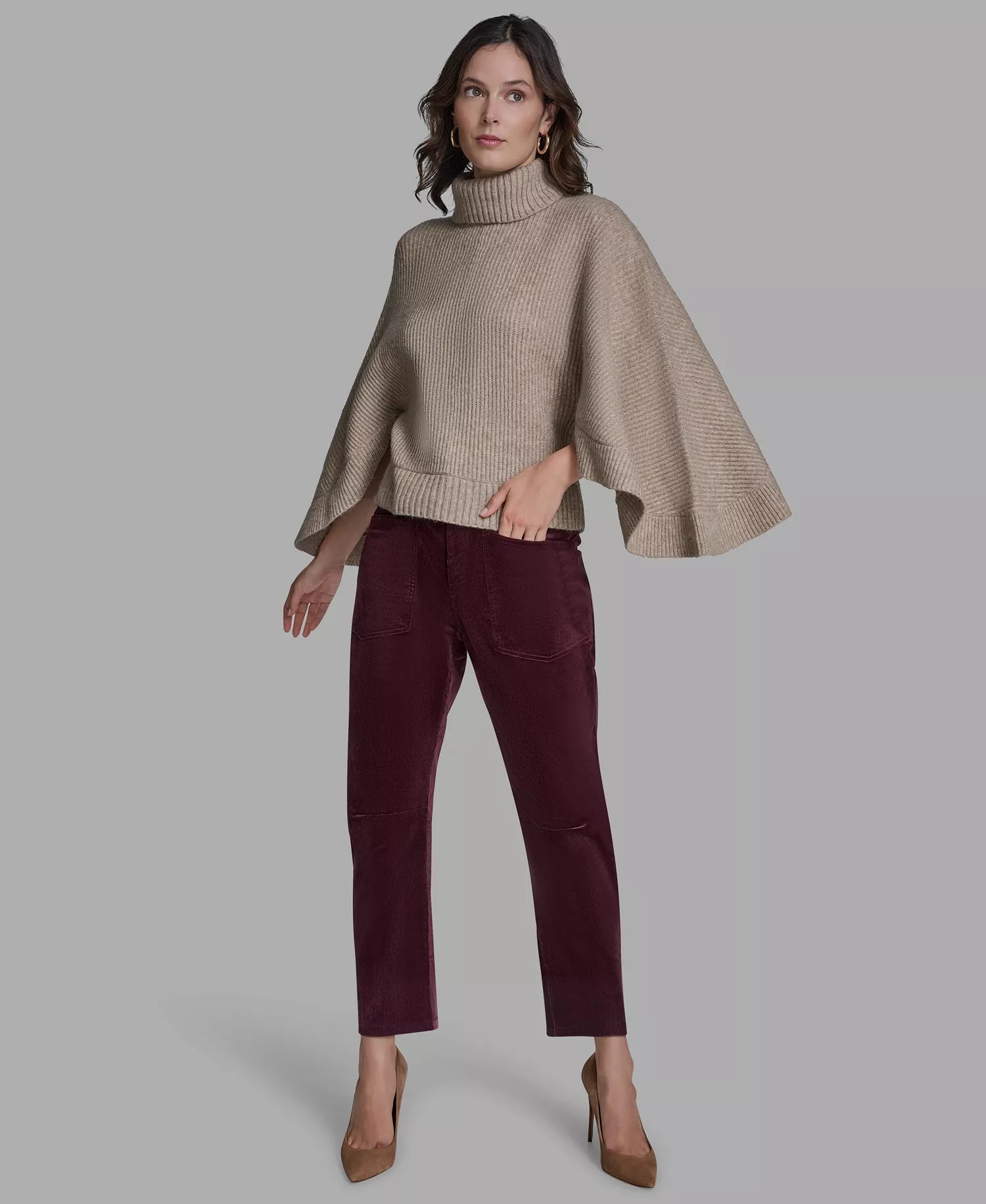 BCBG Women's Oversized Turtleneck Sweater Poncho