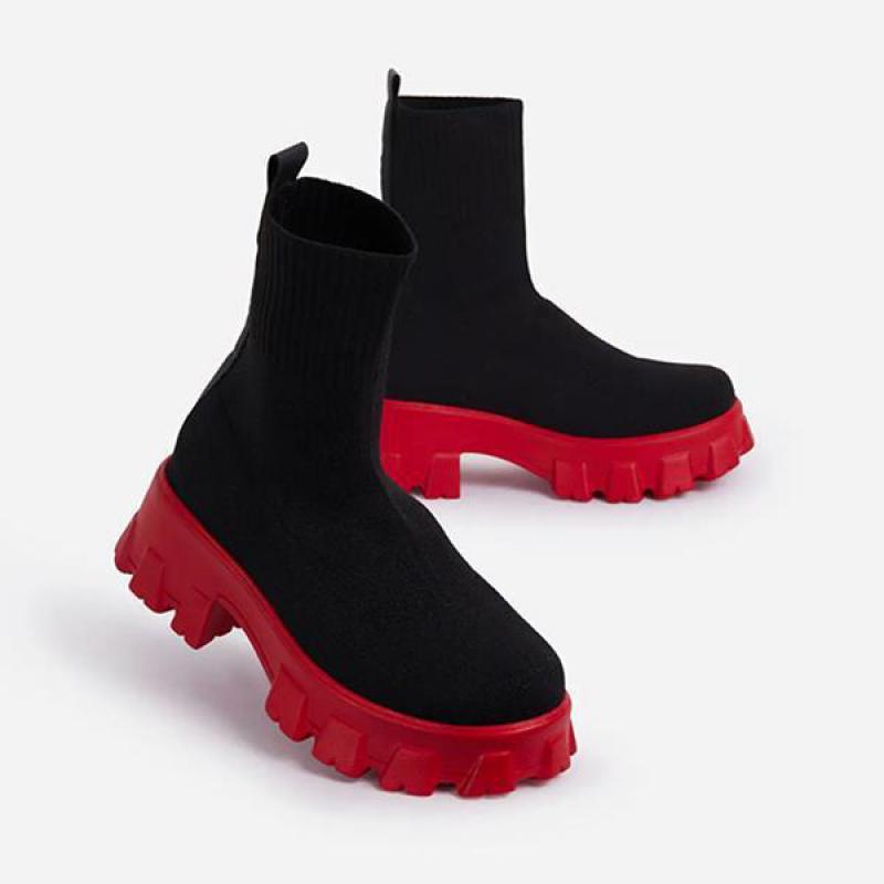 Chunky Knit Sock-Fit Ankle Boots - Gloss & Grit