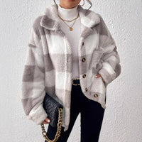 Women’s Oversized Fleece Plaid Button Jacket with Pockets – Fall Outerwear Staple