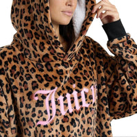 Women’s Juicy Couture Leopard Sherpa Hoodie Dress Cozy Lounge Sleepwear