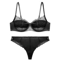 Women’s Underwire French Lace Bra & Bikini Set - 3/4 Cup Support