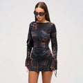 Y2K Leopard Studded Long Sleeve Mini Dress - Gloss & Grit