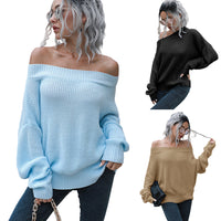 Women’s Off-Shoulder Oversized Knit Sweater — Long Sleeve Pullover