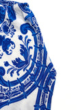 Women's Halter Maxi Dress | Blue Paisley Print High-Low - Gloss & Grit