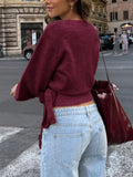 Tie Waist Surplice Knit Sweater Top with Wrap Front - Gloss & Grit