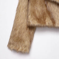 Women’s Faux Fur Collar Cropped Jacket Soft Plush Winter Coat with Flip Collar