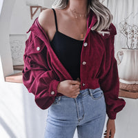 Women’s Lantern-Sleeve Crop Jacket — Cropped Corduroy Jacket