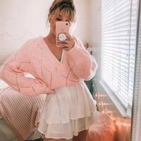 Women's Soft Pink Lightweight V‑Neck Sweater — Cozy Pullover