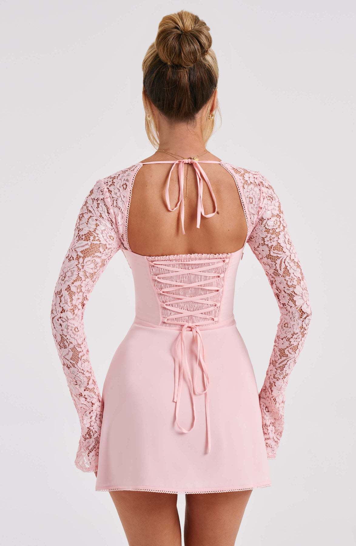 Women's Square Neck Long Sleeve Lace Mini Dress