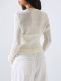 Odette Lace Trim Cropped Knit Cardigan in Off-White, back