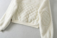 Women’s Quilted Sherpa Bomber Jacket Zip Up Teddy Outerwear