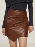 Ruched Faux Leather High-Waist Mini Skirt - Gloss & Grit
