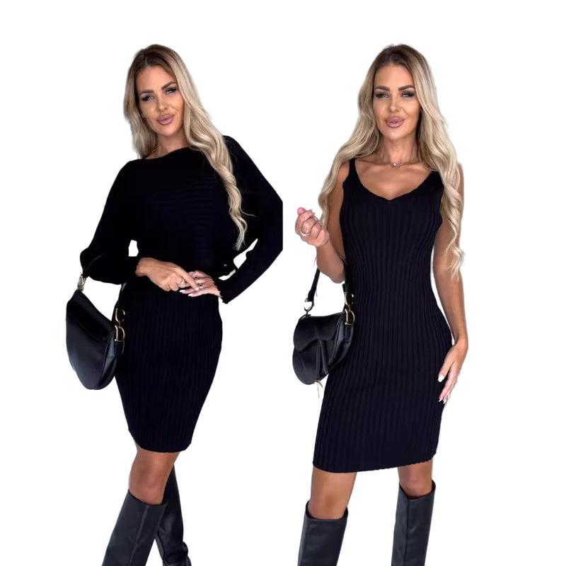 Women’s Ribbed Sweater & Cami Two-Piece – Slim Fit Dress Set
