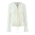Women's Ruffle Tie-Front Long Sleeve Blouse