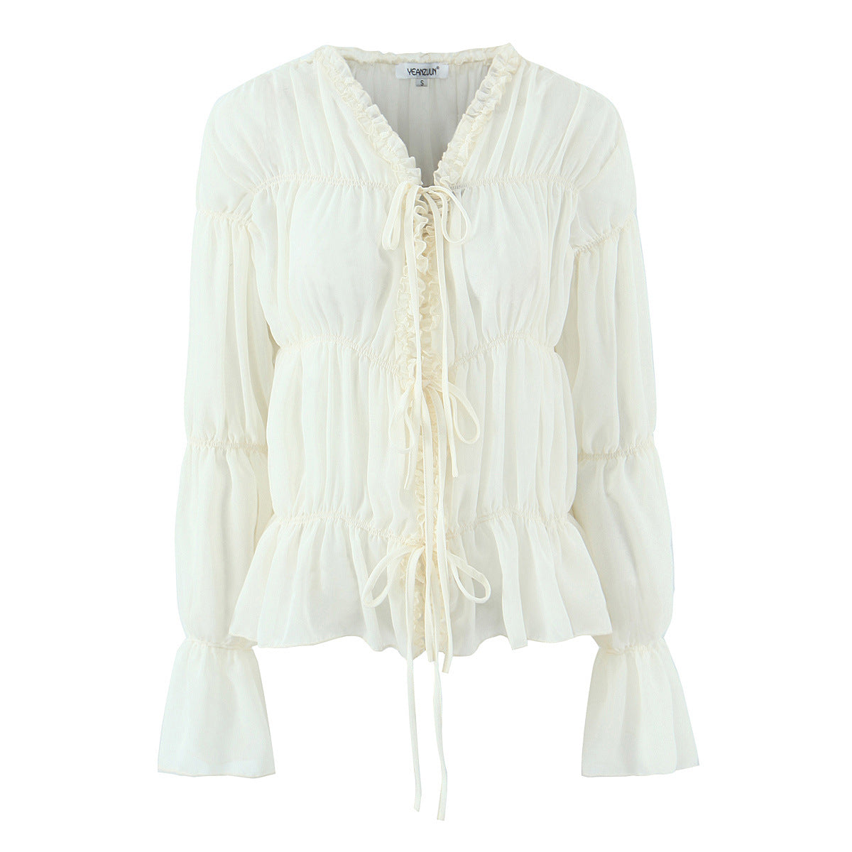 Women's Ruffle Tie-Front Long Sleeve Blouse