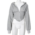 Women's Cropped Zip-Up Corset Hoodie Jacket - Gloss & Grit