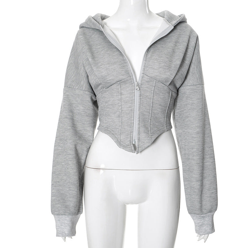 Women's Cropped Zip-Up Corset Hoodie Jacket