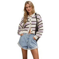 Women’s Color Block Knit Cardigan Button Front Long Sleeve Sweater