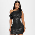 Off-Shoulder Faux Leather Bodycon Mini Dress - Gloss & Grit