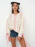 Ribbon Detail Open-Knit Sweater - Gloss & Grit
