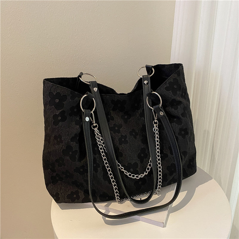 Floral Embossed Tote Bag with Chain Strap
